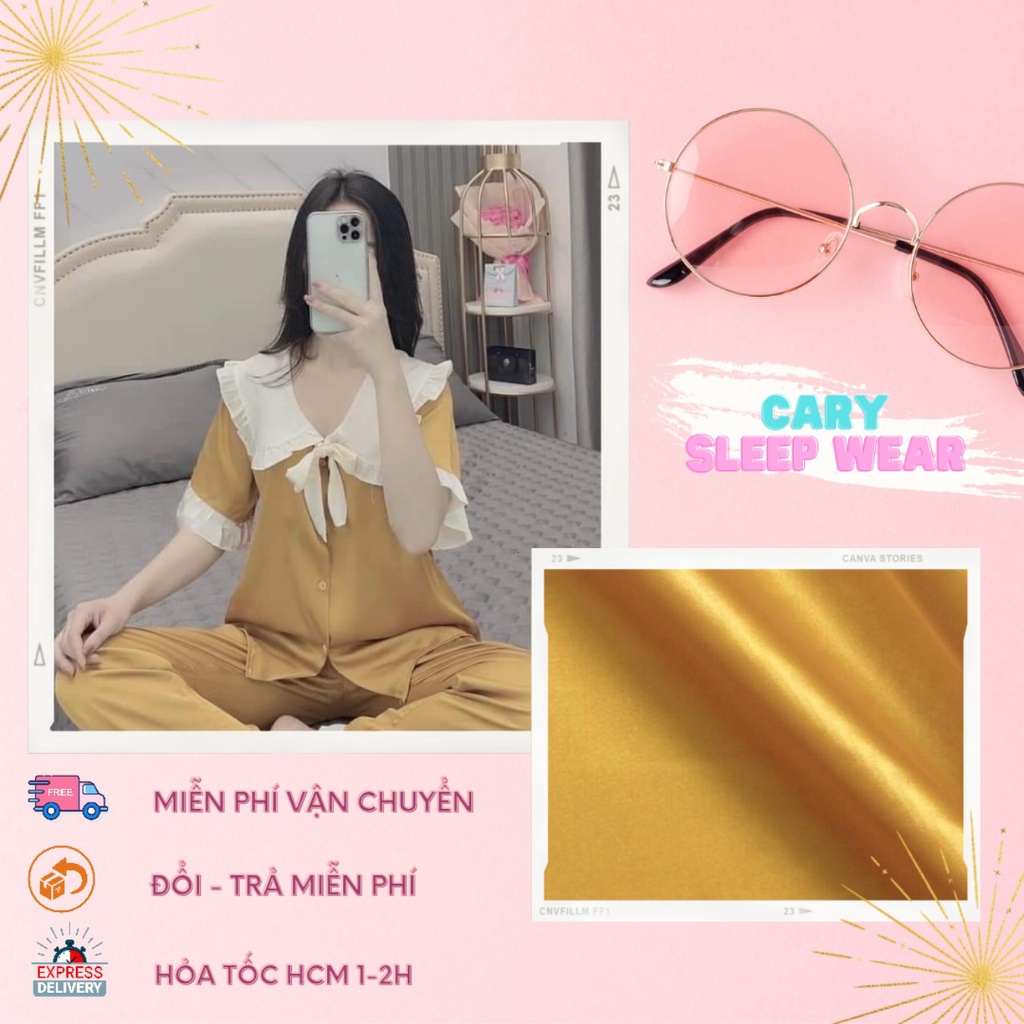 Đồ ngủ CARY, đồ bộ pijama tiểu thư cộc tay nữ mặc nhà dễ thương chất mát cho mùa hè