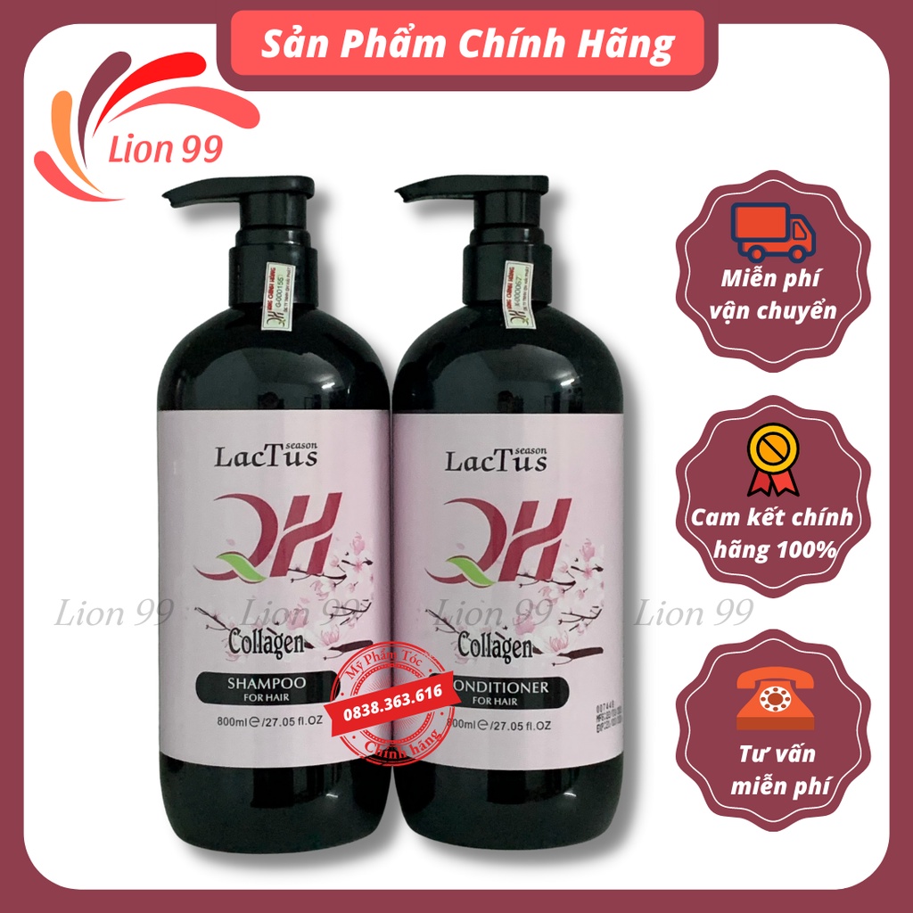 Cặp dầu gội xả collagen QH Lactus season giảm rụng tóc 800ml