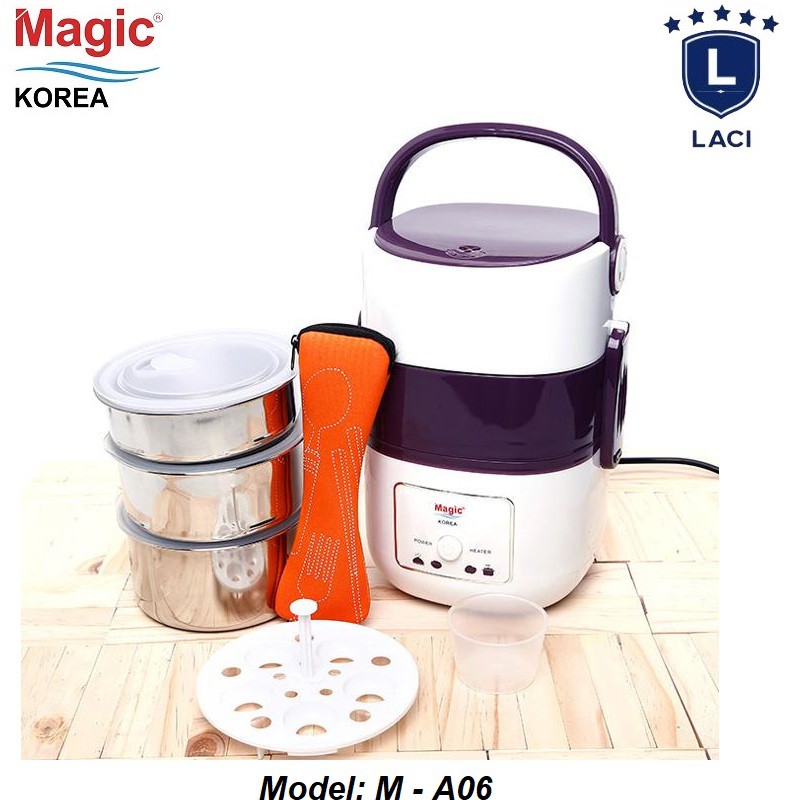 Hộp Nấu Cơm Và Giữ Nhiệt Thực Phẩm 03 Tầng Magic Korea A06 - Chất Liệu Khay Đựng Bằng Inox 304 Có Nắp Đậy Chân Không