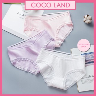 Quần lót nữ, quần mặc trong váy cotton co dãn mềm mịn - đồ chip gân tăm phối viền ren sexy hàng cao cấp