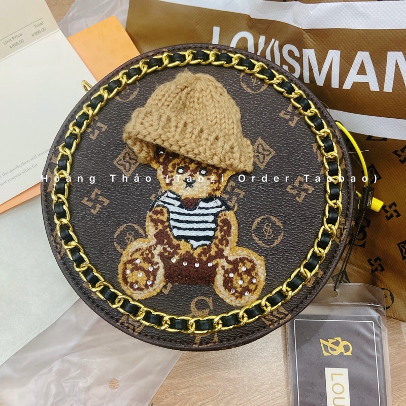 Túi hộp tròn đeo chéo hoạ tiết gấu cao cấp siêu xinh♥️