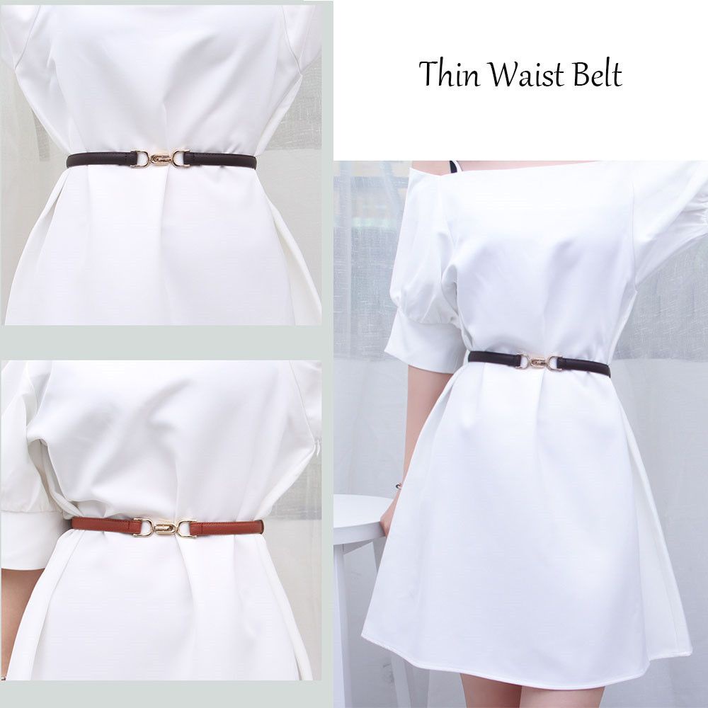 Thắt lưng da PU bản nhỏ màu trơn thiết kế đơn giản có thể điều chỉnh dành cho nữ