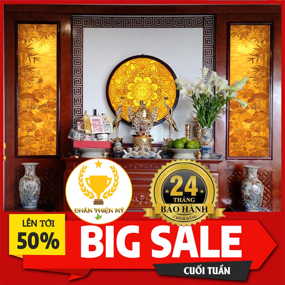 [ Siêu Hot] Tranh Trúc Chỉ In Đôi Hoa Sen 36cmx126cm cả bộ 2 bức