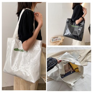 Túi tote túi vải canvas CHEERS đeo vai bóng kính chống nước phong cách Hàn quốc 2 màu đen trắng-Haka store