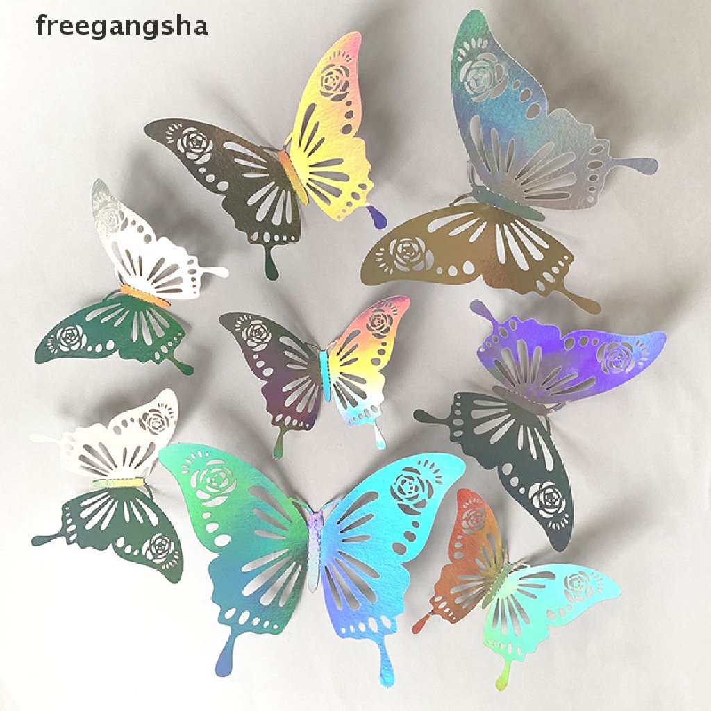 [FREG] 12Pcs Hollow Butterfly Wall Sticker DIY Home Decoration wedding Party Decors FDH