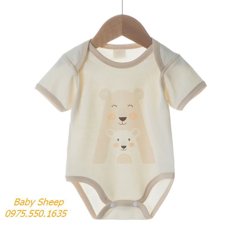 Quần áo sơ sinh 0-2 tuổi 100% cotton hữu cơ tự nhiên không chất tẩy nhuộm an toàn cho bé cộc tay và sát nách