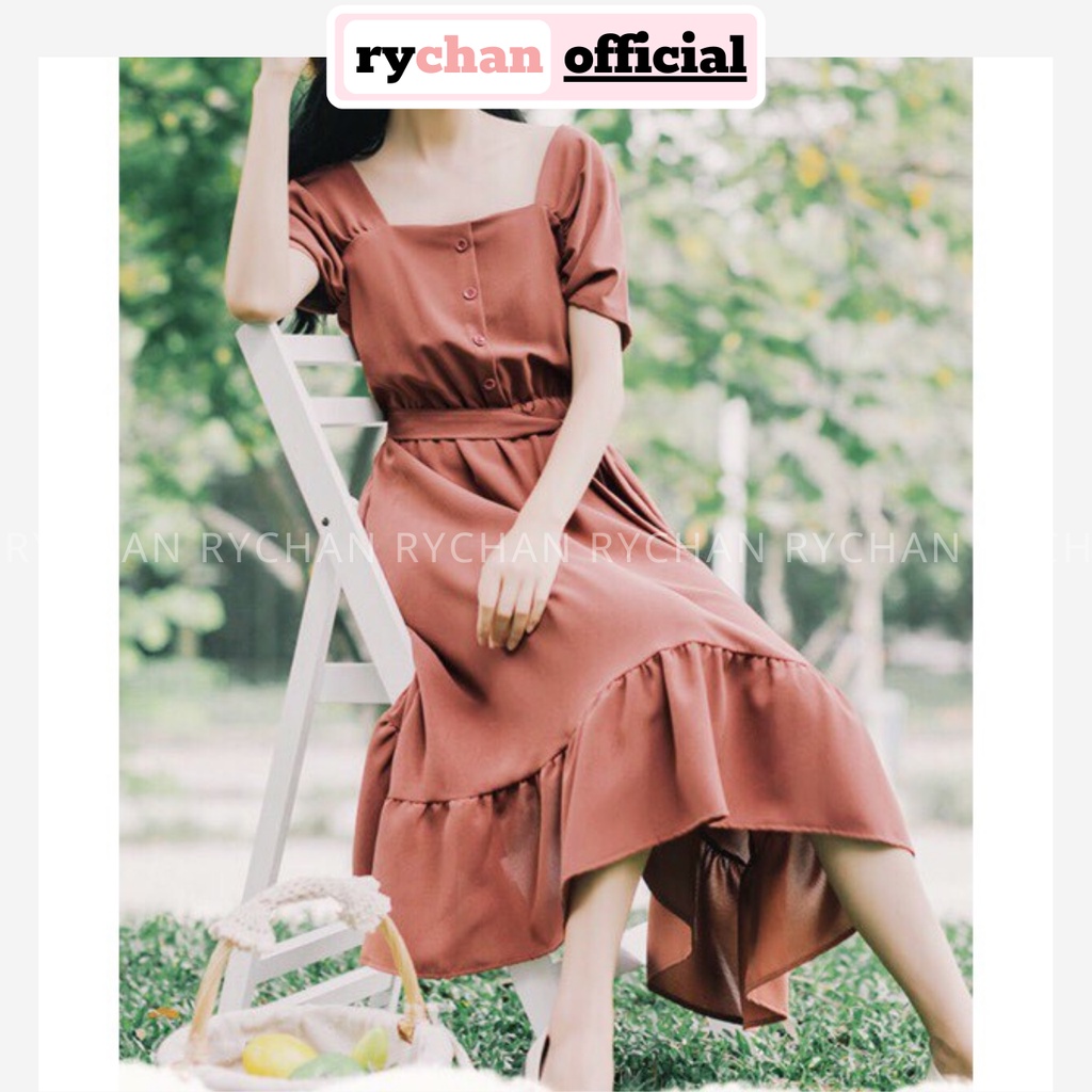 [ẢNH THẬT CUỐI] DX621 - Đầm Xòe Đuôi Cá Phối Cổ Vuông Cột Eo