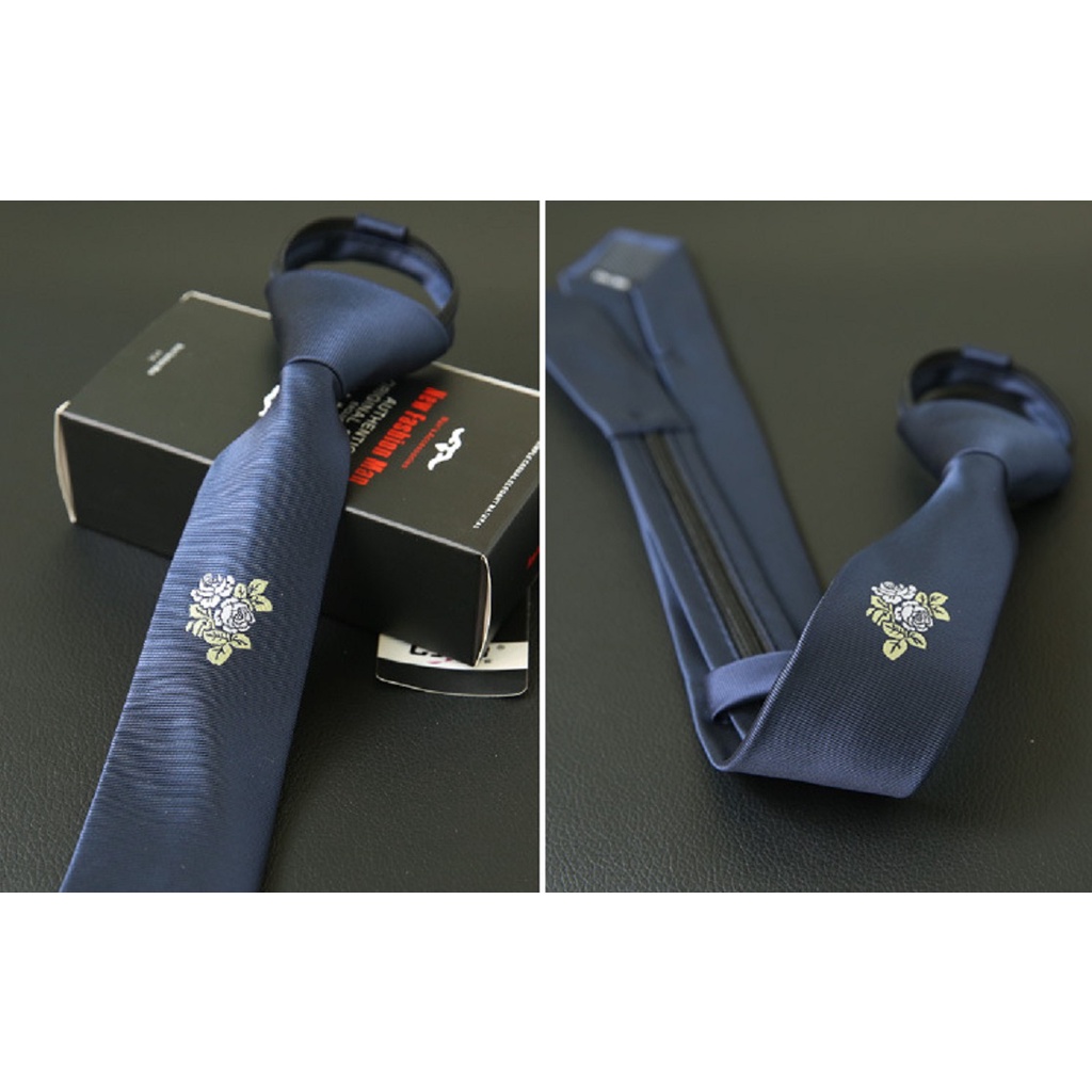 Cà vạt Nam bản nhỏ 5cm thắt sẵn có hình thêu thời trang cao cấp, cravat phong cách Hàn Quốc, Cavat dự tiệc