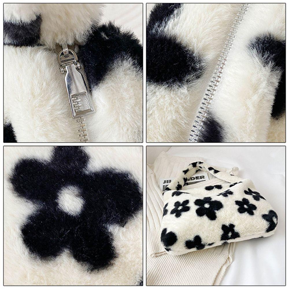 Túi Tote Đeo Vai Phủ Lông In Họa Tiết Hoa Thời Trang Thu Đông