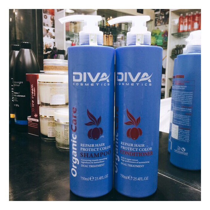 CẶP DẦU GỘI XẢ DIVA CHÍNH HÃNG PHỤC HỒI VÀ BẢO VỆ MÀU NHUỘM (Xanh) 750ml/Chai (Bộ Gồm 2 Chai)