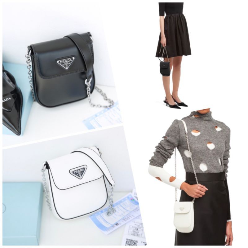 Túi xách nữ Prada mini da lì khóa bạc kèm code fullbox