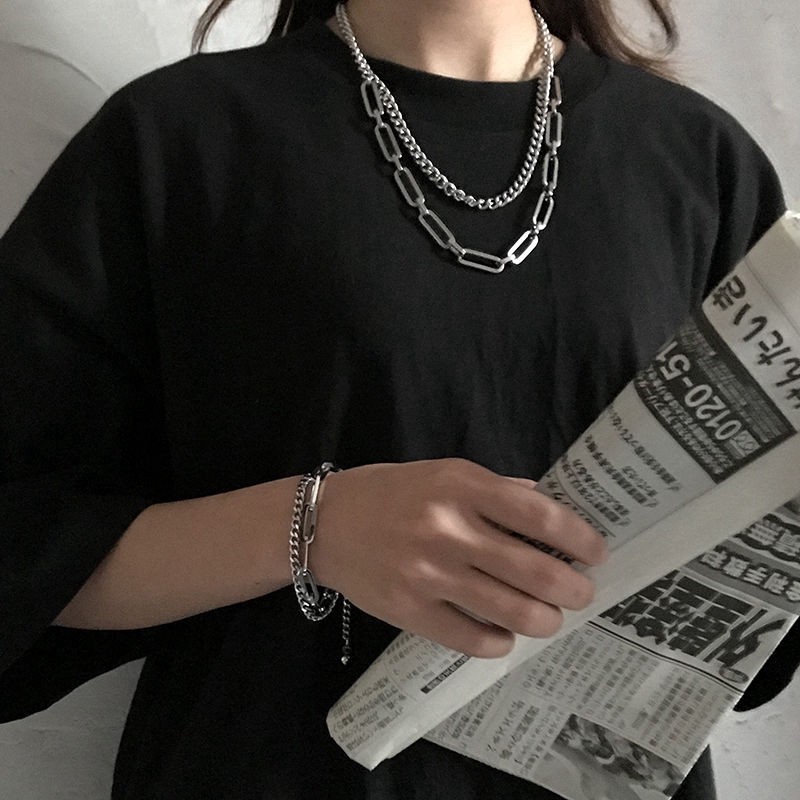 Vòng tay hai lớp bằng thép titan phong cách hiphop retro dễ phối đồ thời trang cho nam nữ