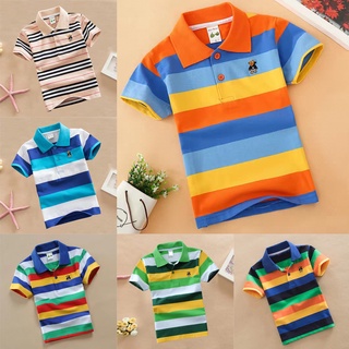Áo sơ mi polo trẻ em bé trai mùa hè sọc cotton ve áo ngắn tay quần áo trẻ em Top