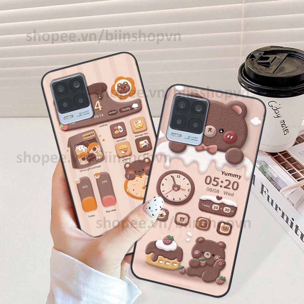 Ốp Realme 8 in 3D icon gấu nổi siêu xinh, siêu đáng yêu, cá tính phong cách