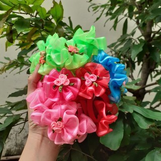 Set 2 cột tóc vải đính hoa hồng cho bé