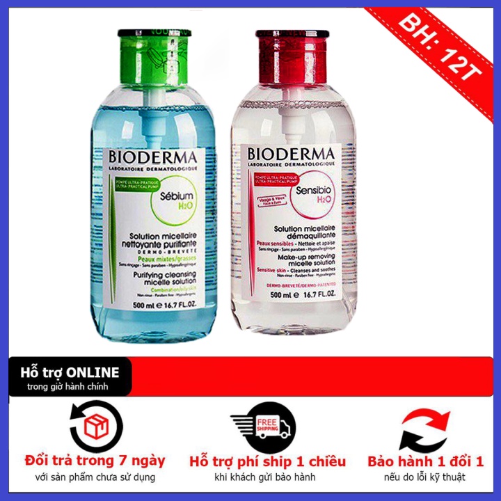Nước tẩy trang Bioderma, Tẩy trang bioderma 500ml nút nhấn