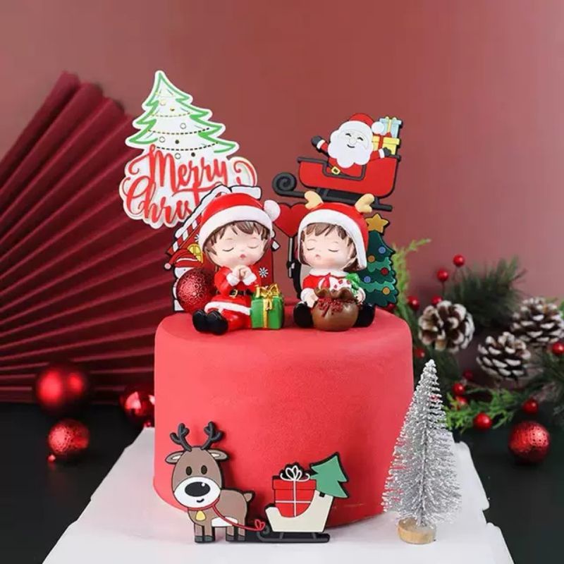 Cây thông giáng sinh noel, phụ kiện trang trí bánh kem, topper bánh kem noel