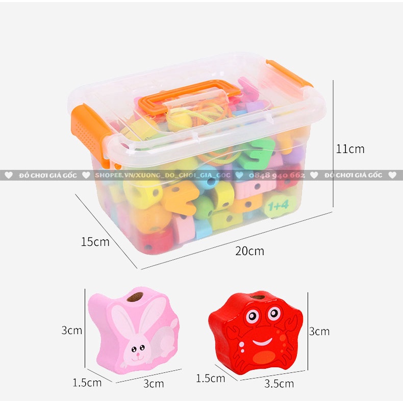 Bộ đồ chơi xâu hạt 106 chi tiết bằng gỗ, chủ đề thế giới xung quanh và chữ số