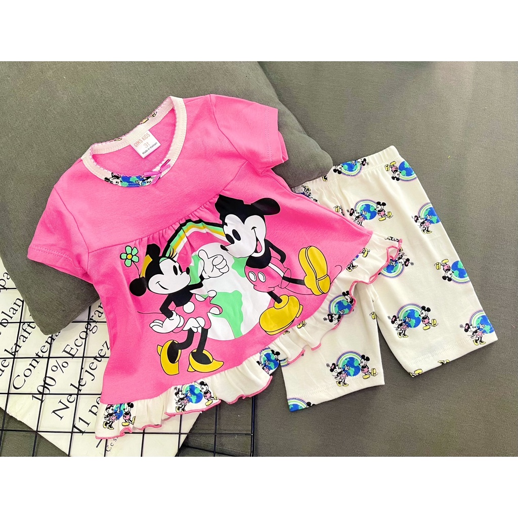 Bộ babydoll thun borip tay ngắn quần lửng dễ thương phối màu đẹp cho bé gái