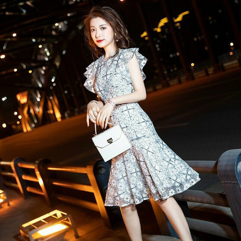 Hàng nhập - Đầm dáng ôm ren hoa cánh tiên, váy body dự tiệc dạo phố