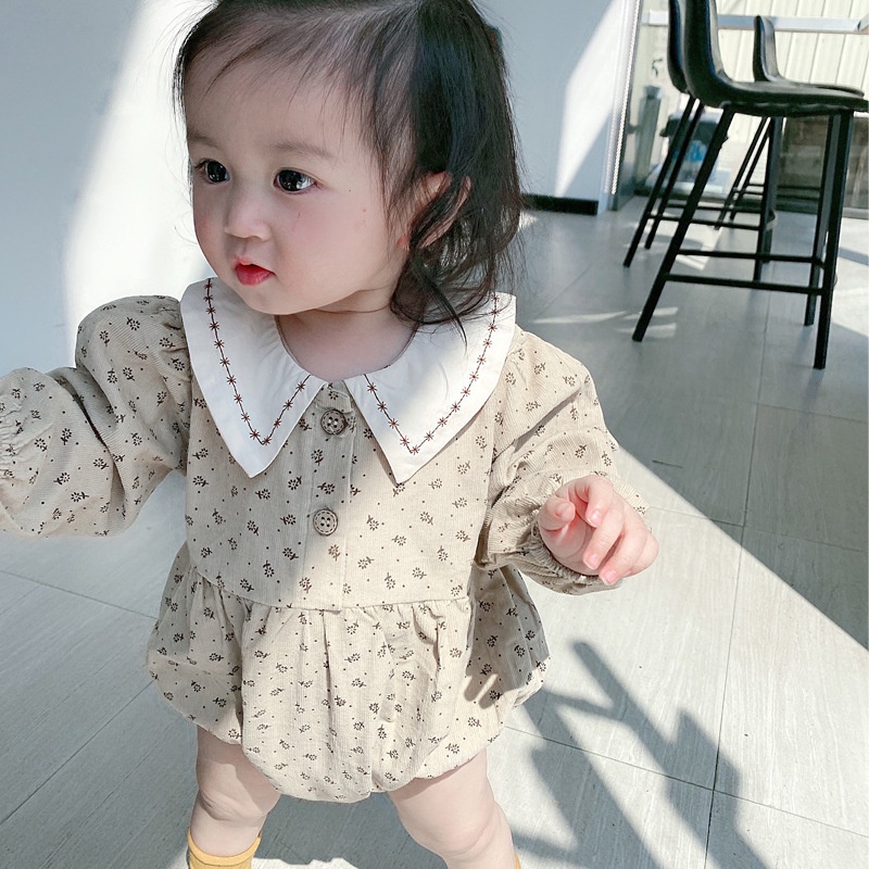 Áo Liền Quần Tam Giác Bằng Vải Nhung Họa Tiết Hoa Phong Cách Hàn Quốc Cho Bé
