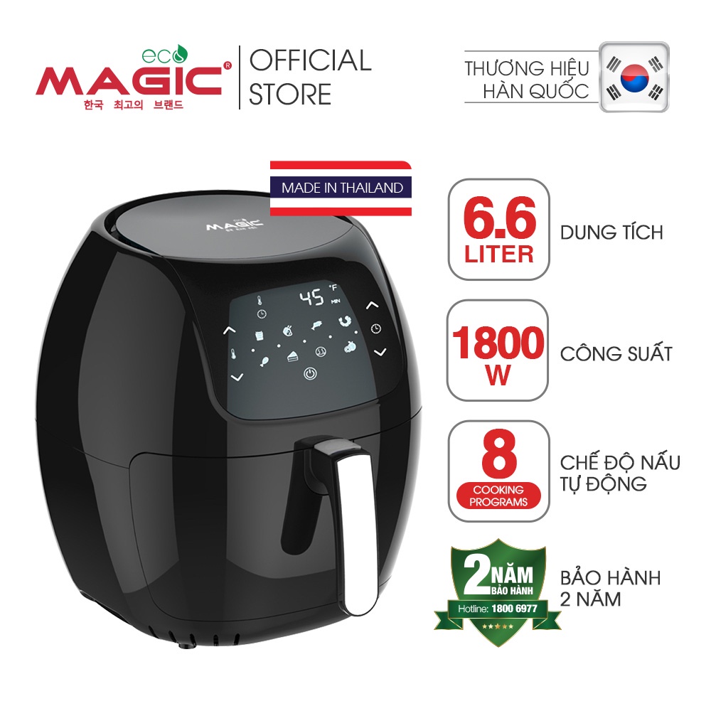 Nồi chiên không dầu điện tử Magic Eco AC110 MADE IN THAILAND 6.6L,8 chế độ nấu ăn tự động, bảo hành chính hãng