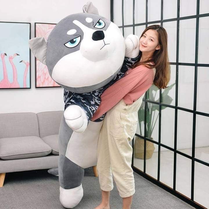 Chó Husky Nhồi Bông Mặt Ngáo Siêu Đẹp,+ Mèo husky Mặt Ngáo Má Đỏ - Qùa tặng Gấu Bông Dễ Thương