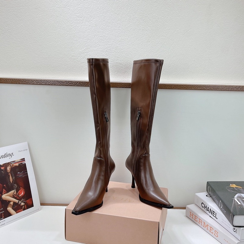 Bốt boot đùi lửng mũi nhọn gót nhọn khoá hông basic fullbox hàng quảng châu cao cấp