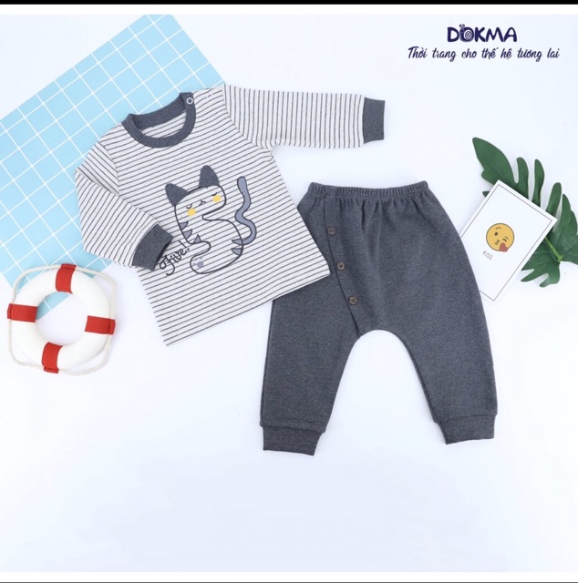 Dokma -Bộ nỉ cài vai dài tay BT+BG chất siêu đẹp (6-24m) DB543