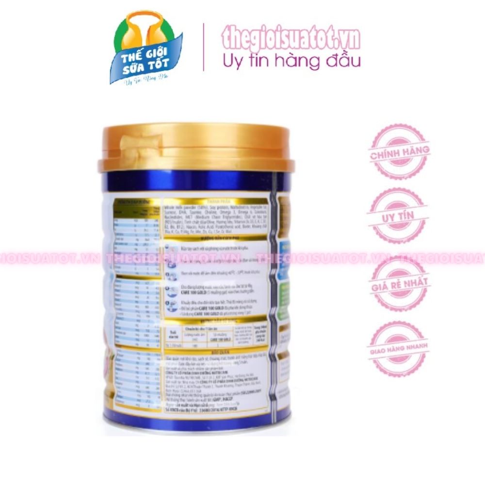 Sữa bột Nutricare Care 100 Gold - 900g Phát triển cân nặng &amp; chiều cao vượt trội cho bé