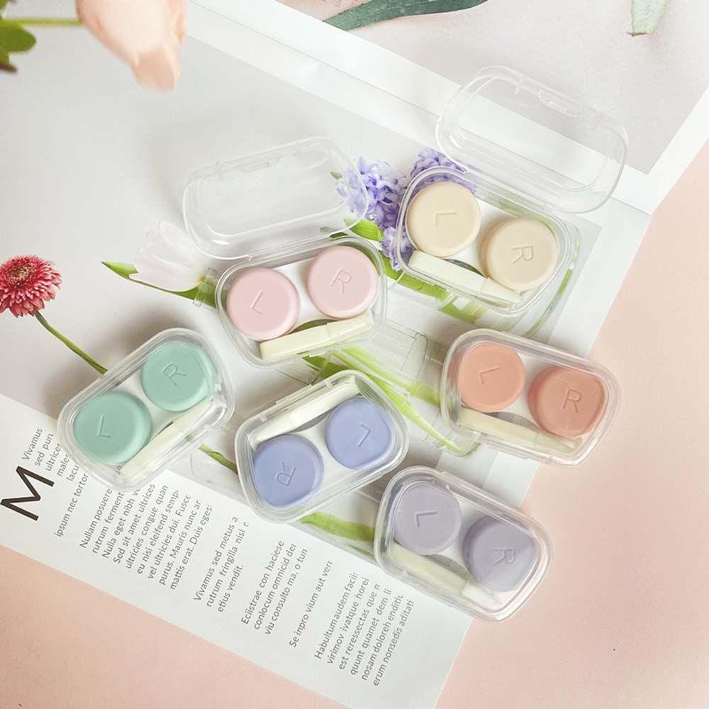 IVORY Hộp Đựng Kính Áp Tròng Hình Vuông In Chữ Hoạt Hình Phong Cách Hàn Quốc Cho Nữ