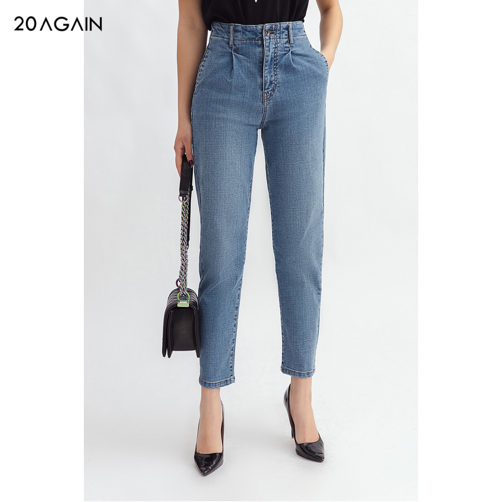 Quần jean baggy nữ chiết ly 20AGAIN QBA0065