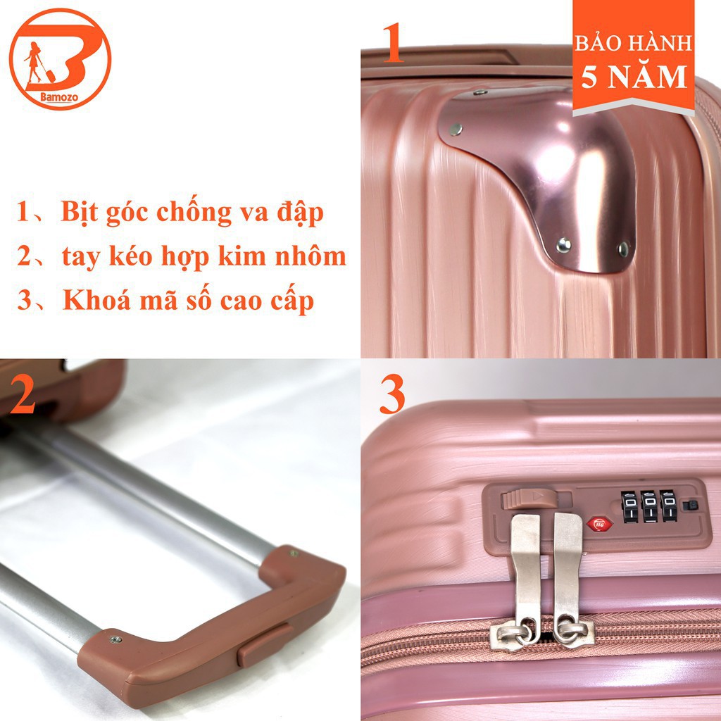 MI [FREE SHIP] vali du hý BAMOZO 8809 vali kéo nhựa size 20 inch size 24 inch bảo hành 5 năm 12