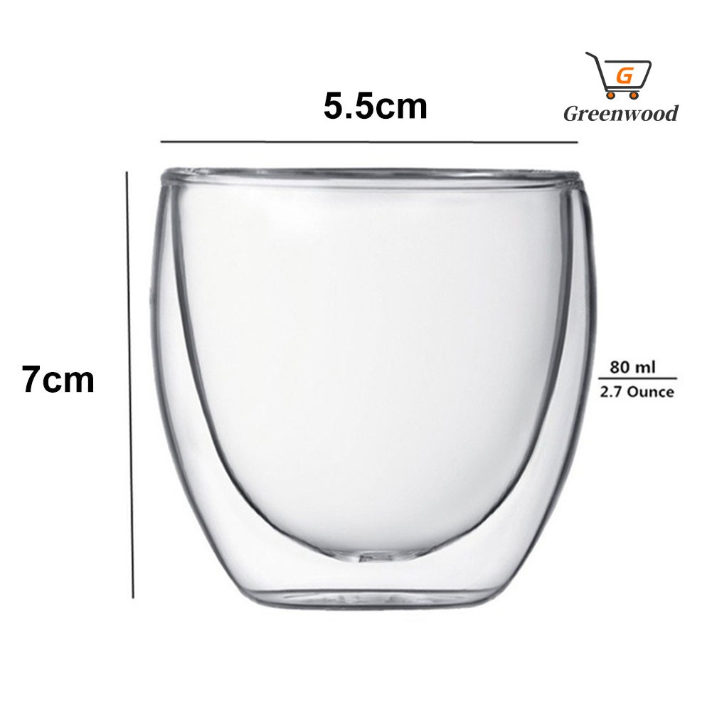 6Pcs 80ml 2.7oz Glass Double Walled Heat Insulated Tumbler Espresso Tea Cup