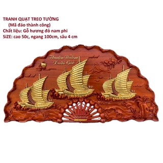 Tranh quạt gỗ phong thủy, thuận buồm xuôi gió