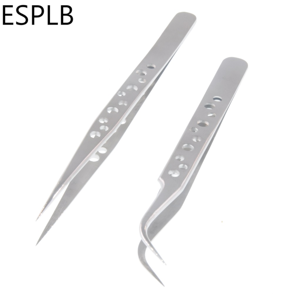 Nhíp Đầu Cong/Thẳng Thép Không Gỉ Cứng Siêu Mỏng 10 Lỗ Chống Tĩnh Điện