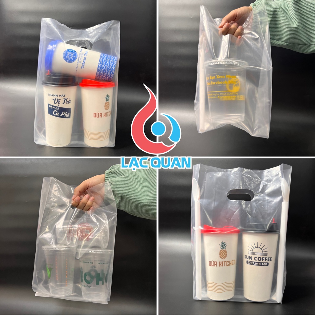 1Kg túi đựng 2 ly, túi đựng 3 ly, bọc đựng ly mang đi, túi đựng cốc nhựa trà sữa đựng được 2 ly, 3 ly, ly 1 lít