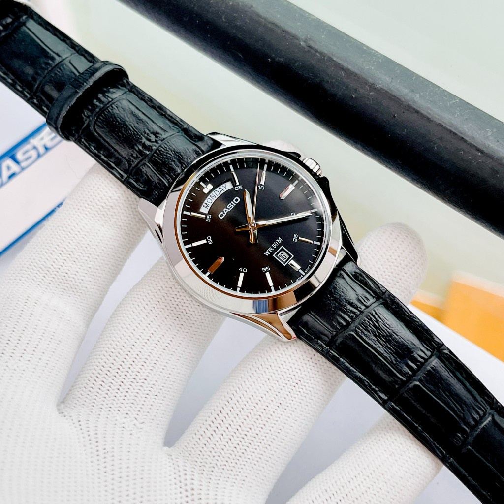 Đồng hồ nam tay nhỏ Casio MTP 1370L Dây da mặt Đen - Trắng chống nước 5ATM Bảo hành 1 năm Hyma watch