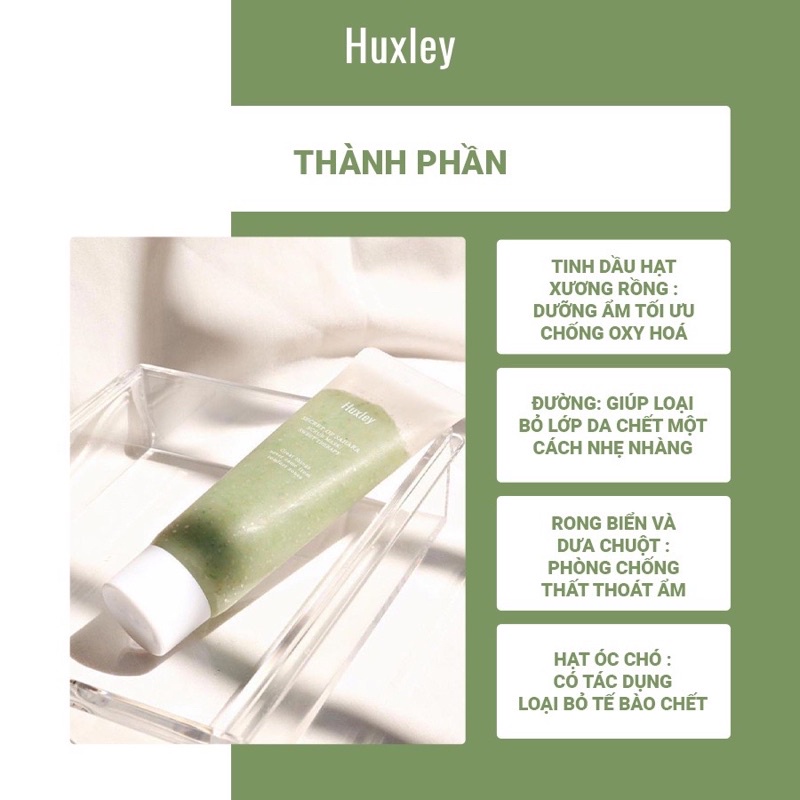 Tẩy Tế Bào Chết HUXLEY (size 30gr), Mặt Nạ Tẩy Da Chết Tinh Chất Xương Rồng Không Gây Khô Da (mini size-30g)