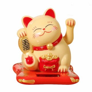 Mèo thần tài Maneki Neko vẫy tay may mắn tài lộc đón khách size nhỏ để bàn trang trí ô tô xe hơi văn phòng pin mặt trời