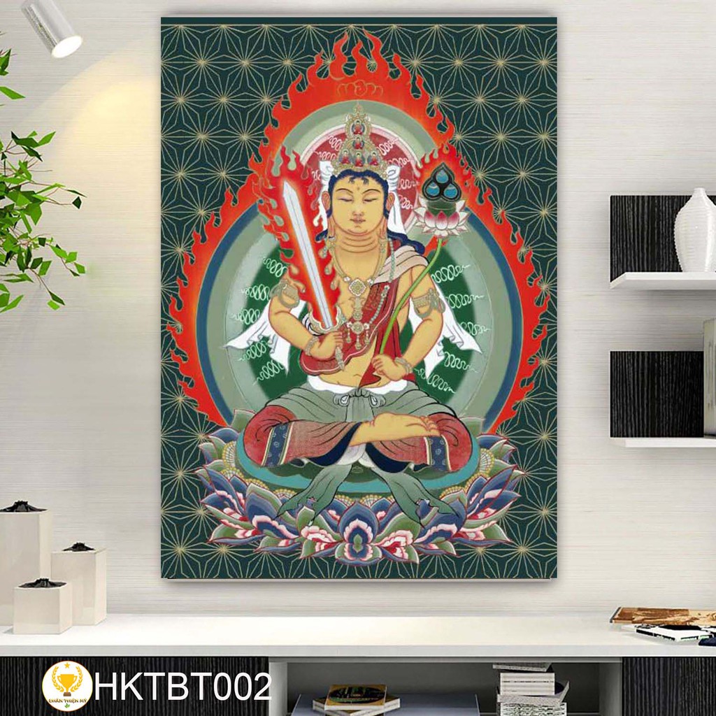 Tranh Hư Không Tạng Bồ Tát có khung tặng đinh treo tranh