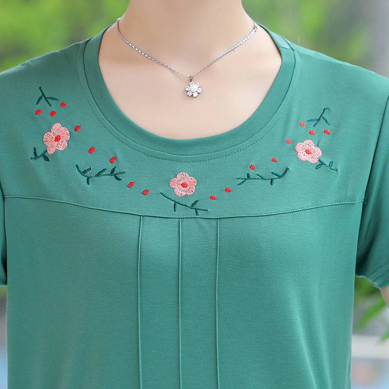 Thêu các mẹ mặc Áo Thun tay ngắn giữa tuổi phụ nữ cộng với kích thước rộng hàng đầu