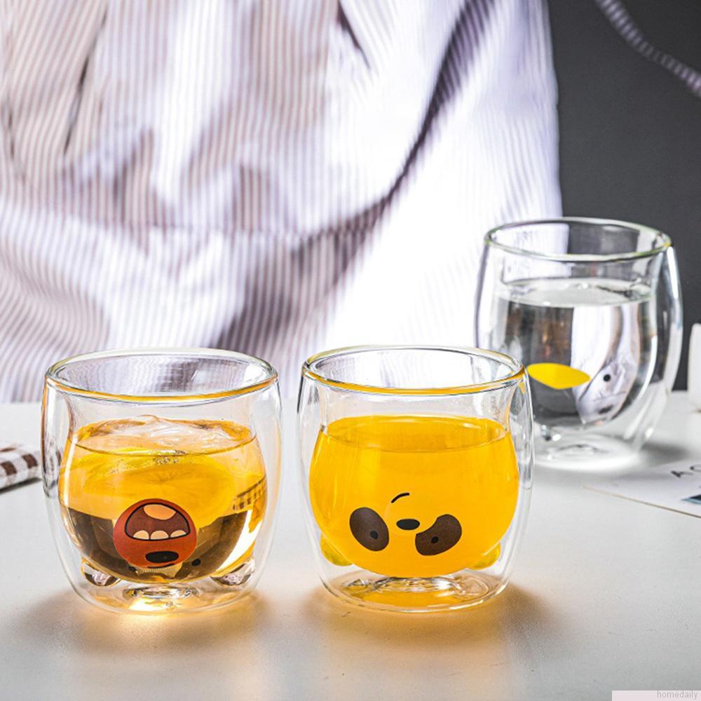 Cốc thủy tinh hai lớp cách nhiệt in hình đầu gấu hoạt hình dễ thương