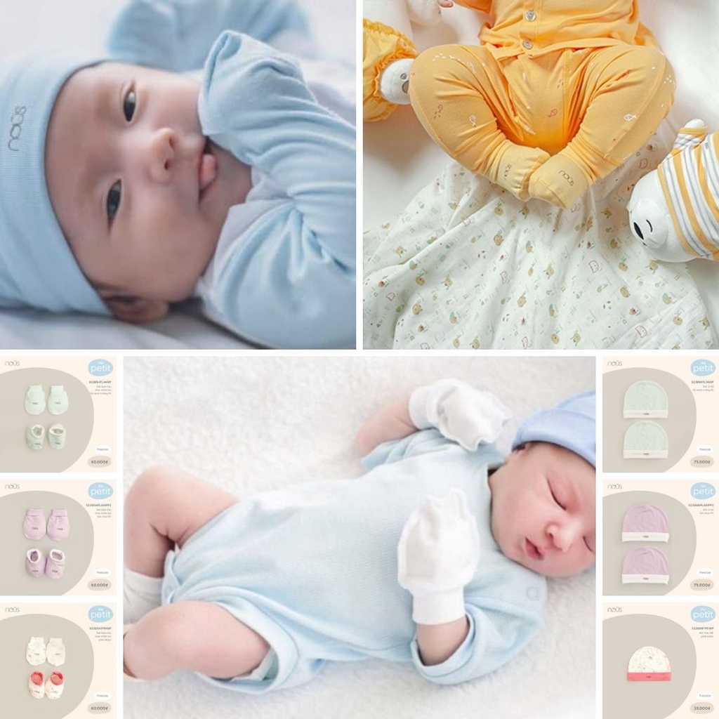 [FULL] Set Phụ Kiện Cho Bé Sơ Sinh -  1 Bao Tay Nous - 1 Bao Chân Nous - 1 Mũ Nous (Size Sơ sinh Newborn) đủ màu - Nous