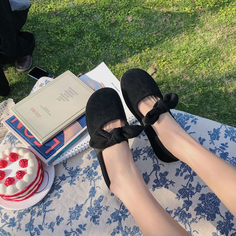 ORDER_ Giày Thắt Nơ Đế Bệt Da Lộn Ulzzang