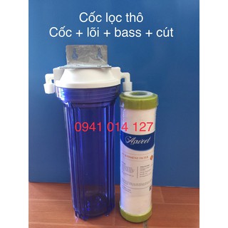 Combo cốc lọc thô đầu nguồn 10inch màu xanh trong suốt, không có mùi nhựa (cốc, bass, cút, lõi) ren 8 ra 6ly hoặc 10ly