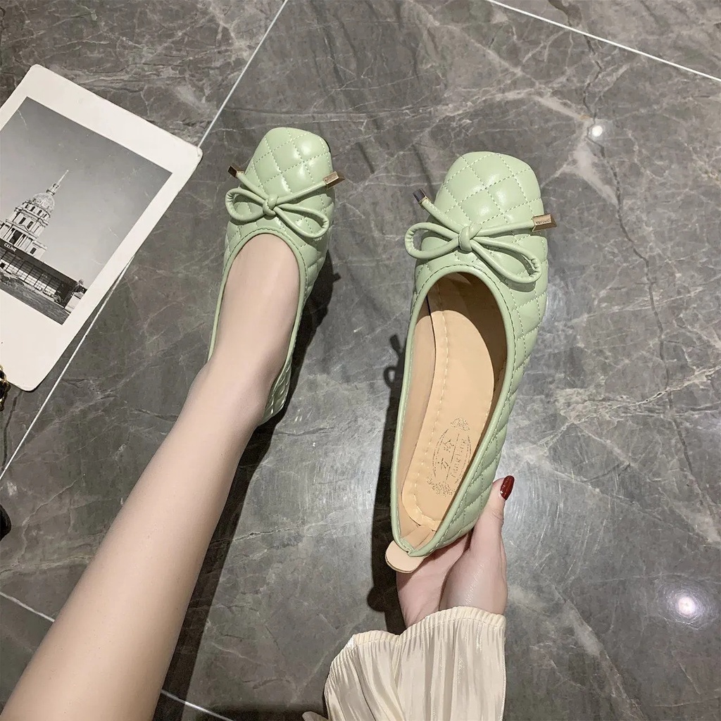 MURIOKI Giày búp bê đế bệt đính nơ thắt thời trang mới theo xu hướng cho học sinh sinh viên nữ