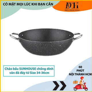 Chảo bầu sunhouse chống dính vân đá đáy từ size 34-36cm swp34m-34cm / swp36m-36cm