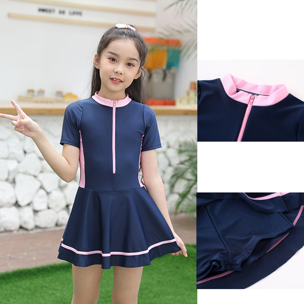 [ Mã 66CBSALE giảm 30K đơn 200K] Váy Bơi Ngắn Tay Màu Hồng Thời Trang Cho Bé Gái Size M-4Xl