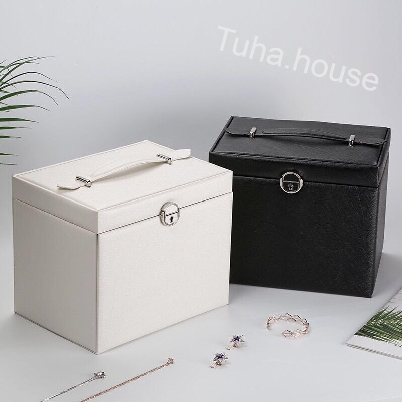 Hộp đựng trang sức bọc da 5 tầng 2 ngăn đựng dây chuyền T15 chứa hộp nữ trang mini